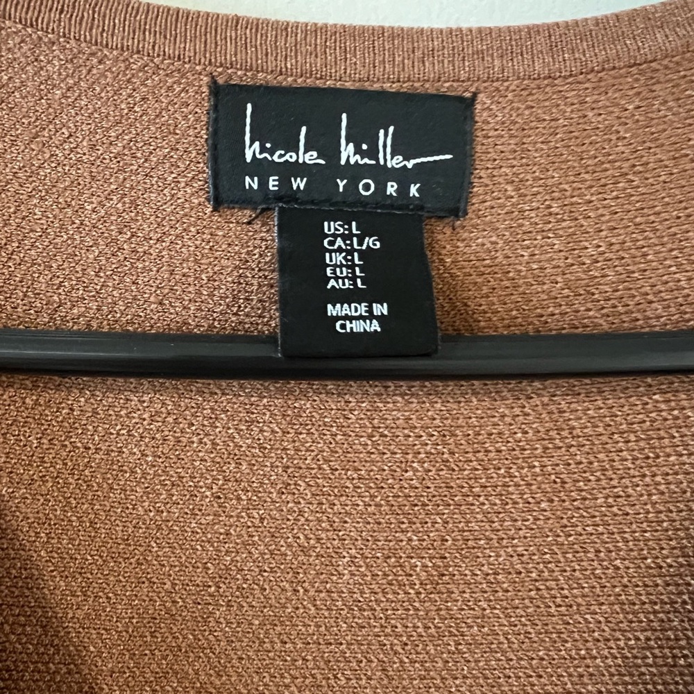 Nicole Miller Tan Long Sleeve Wrap Sweater Dress L - Picture 3 of 6